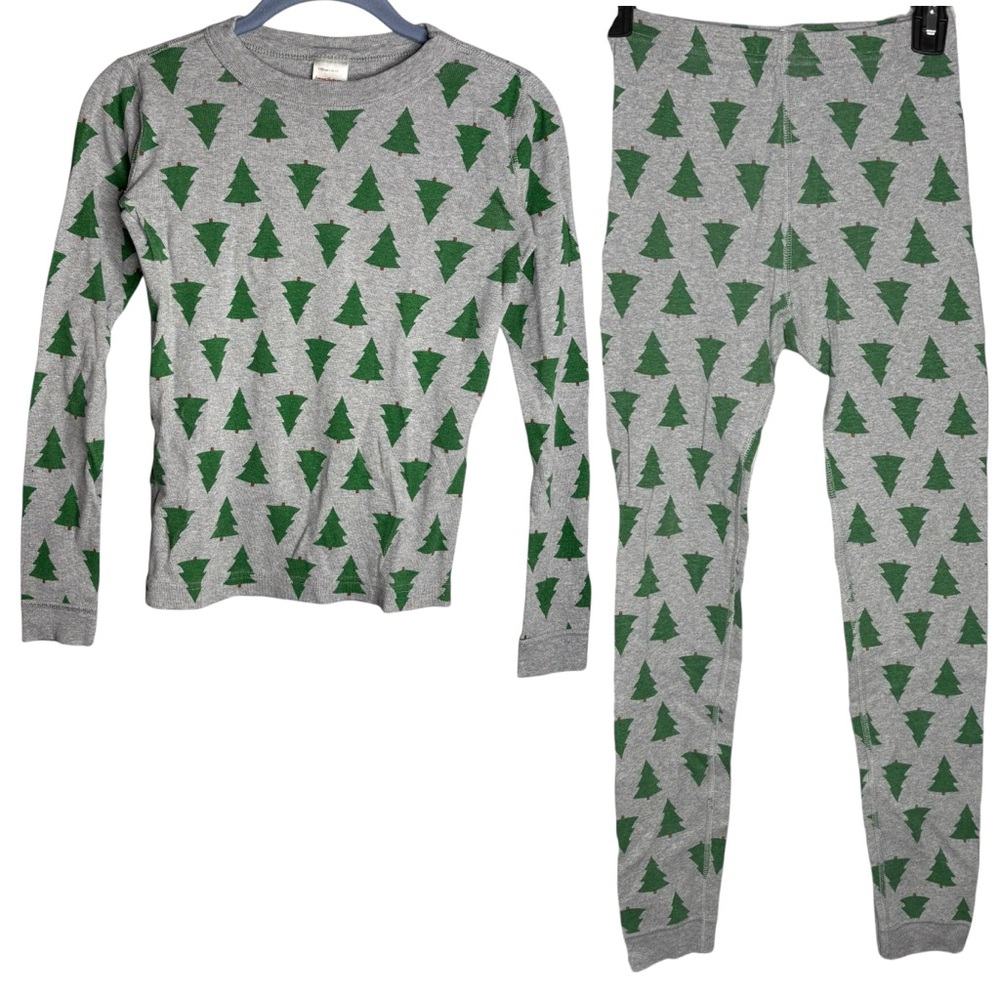 Hanna Andersson Pajama Set Christmas Tree Pattern gray green 12 organic cotton